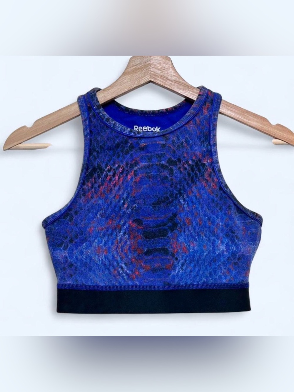 Reebok Blue Snake-Print Sports Bra Crop Top